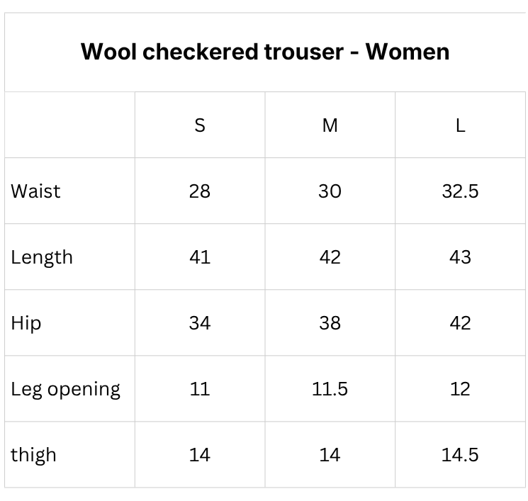 Size chart for Check Pleated Trousers