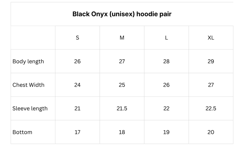 Size chart for Onyx gray hoodie - Women