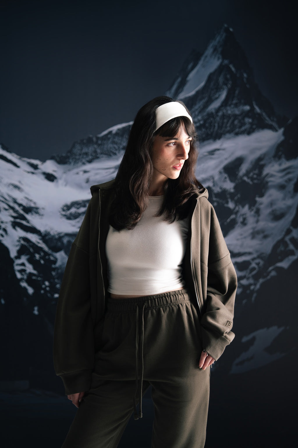 Smoky olive zipper hoodie - Women