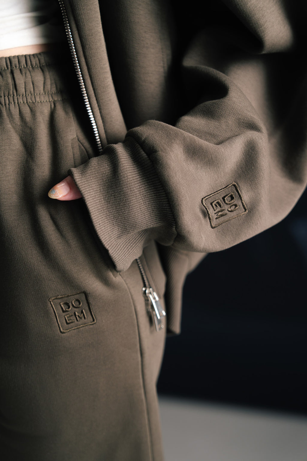 Smoky olive zipper hoodie - Women