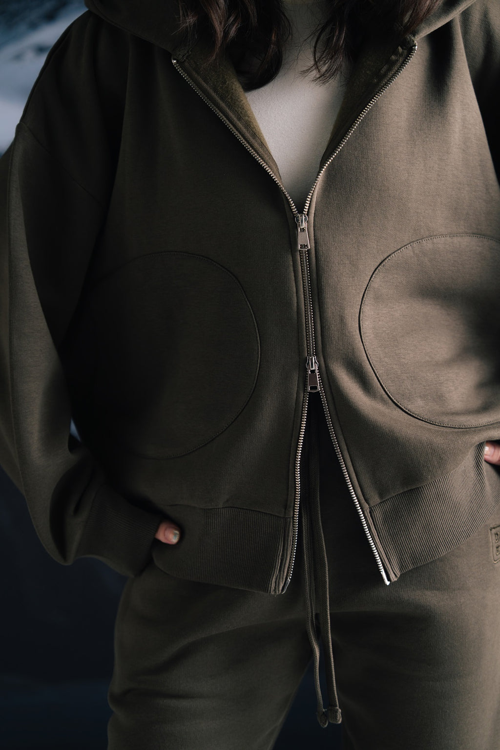 Smoky olive zipper hoodie - Women