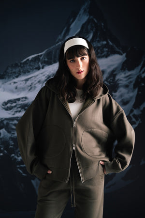 Smoky olive zipper hoodie - Women