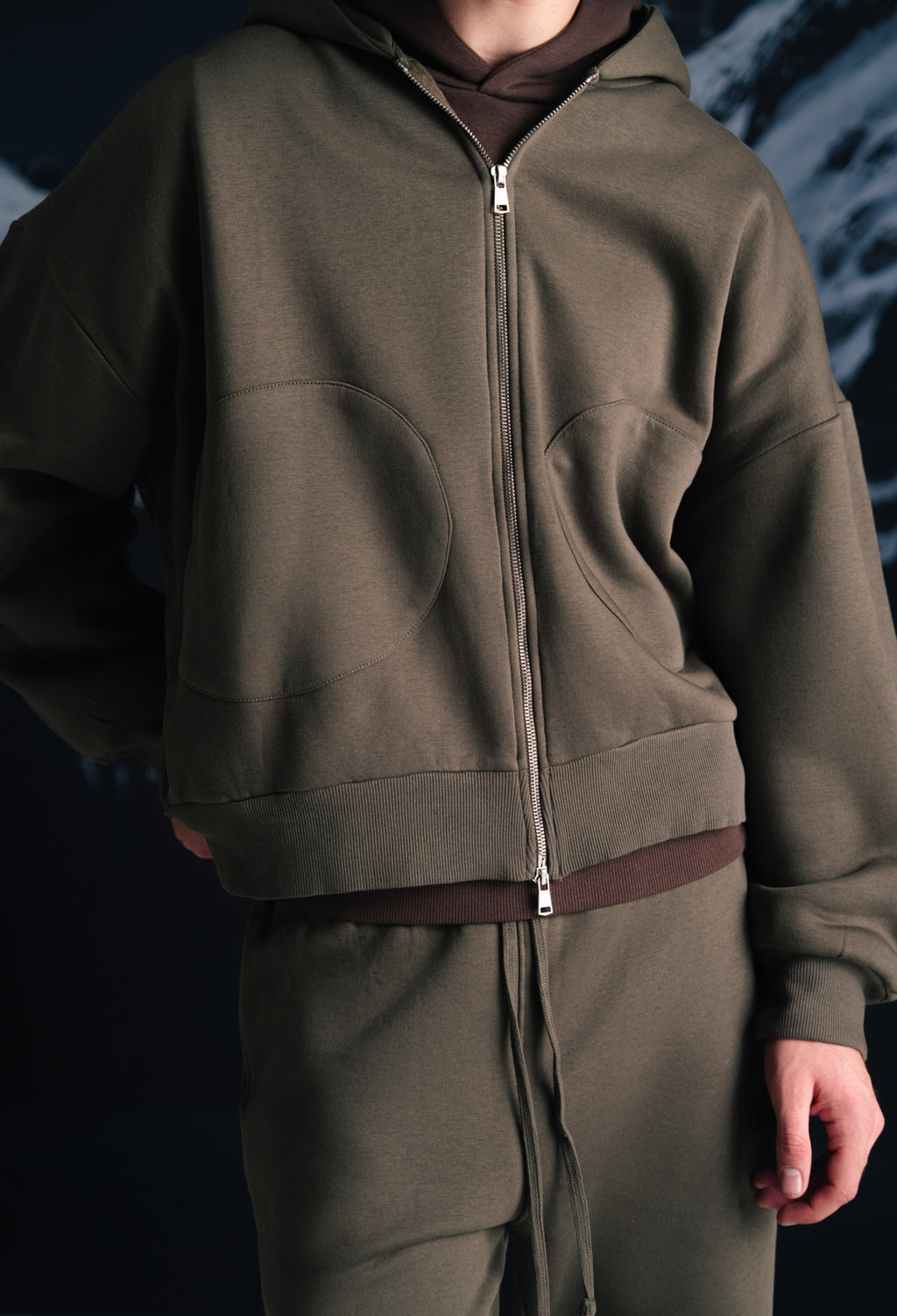 Smoky olive zipper hoodie - Men