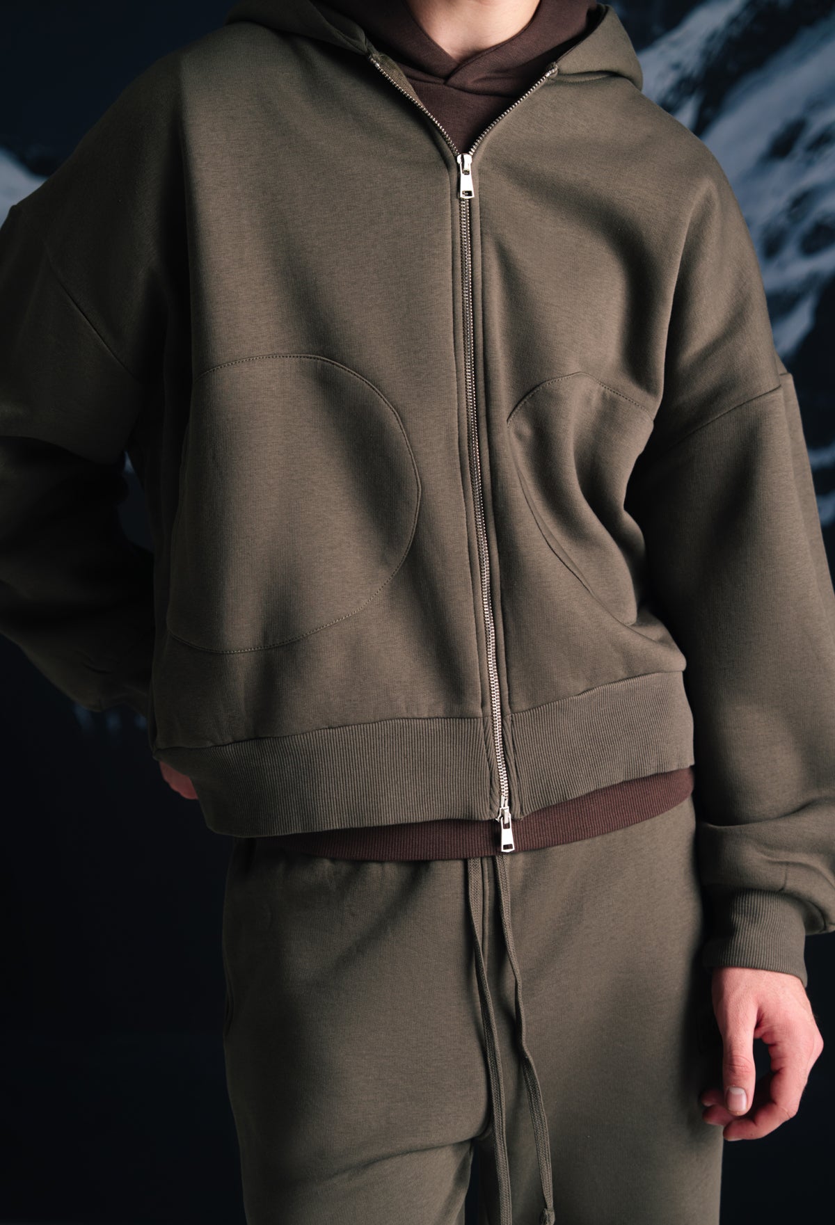 Smoky olive zipper hoodie - Men