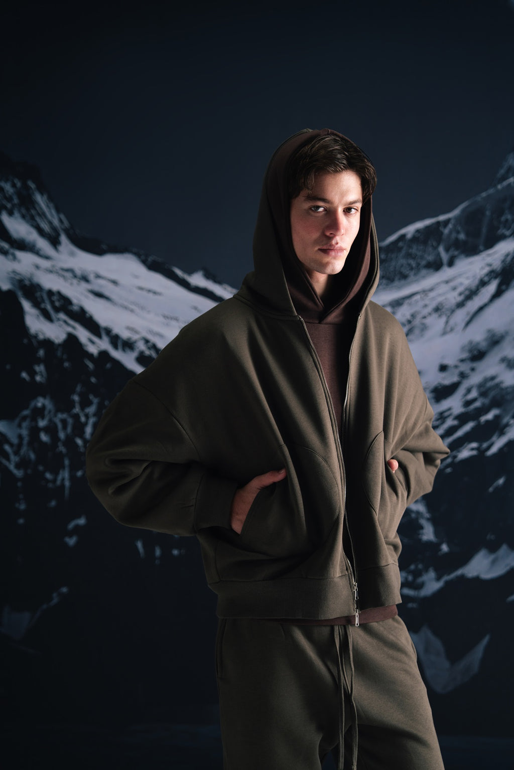 Smoky olive zipper hoodie - Men