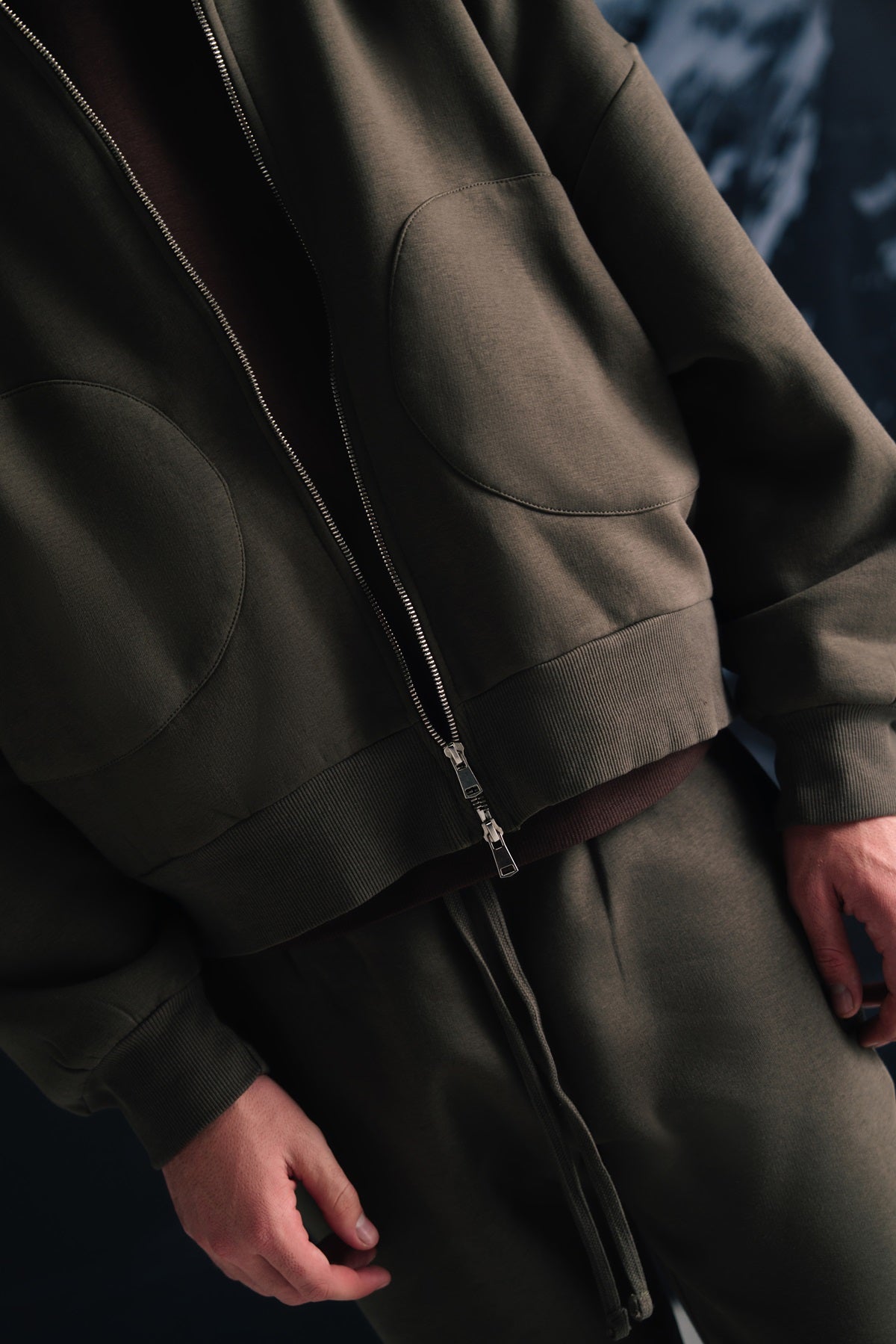 Smoky olive zipper hoodie - Men
