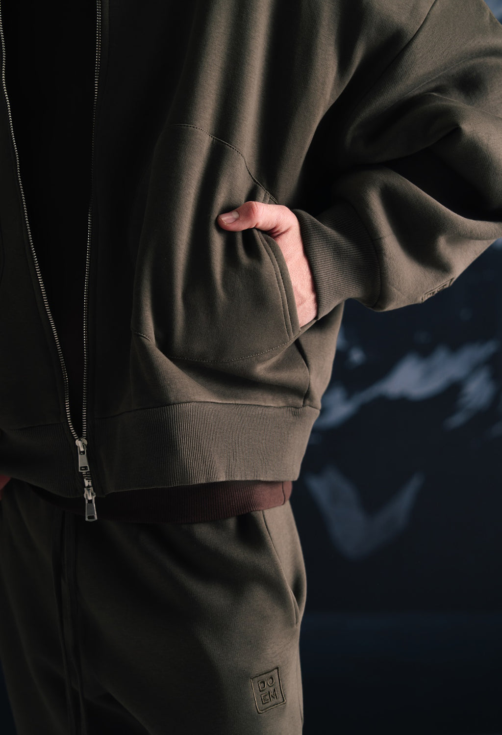 Smoky olive zipper hoodie - Women