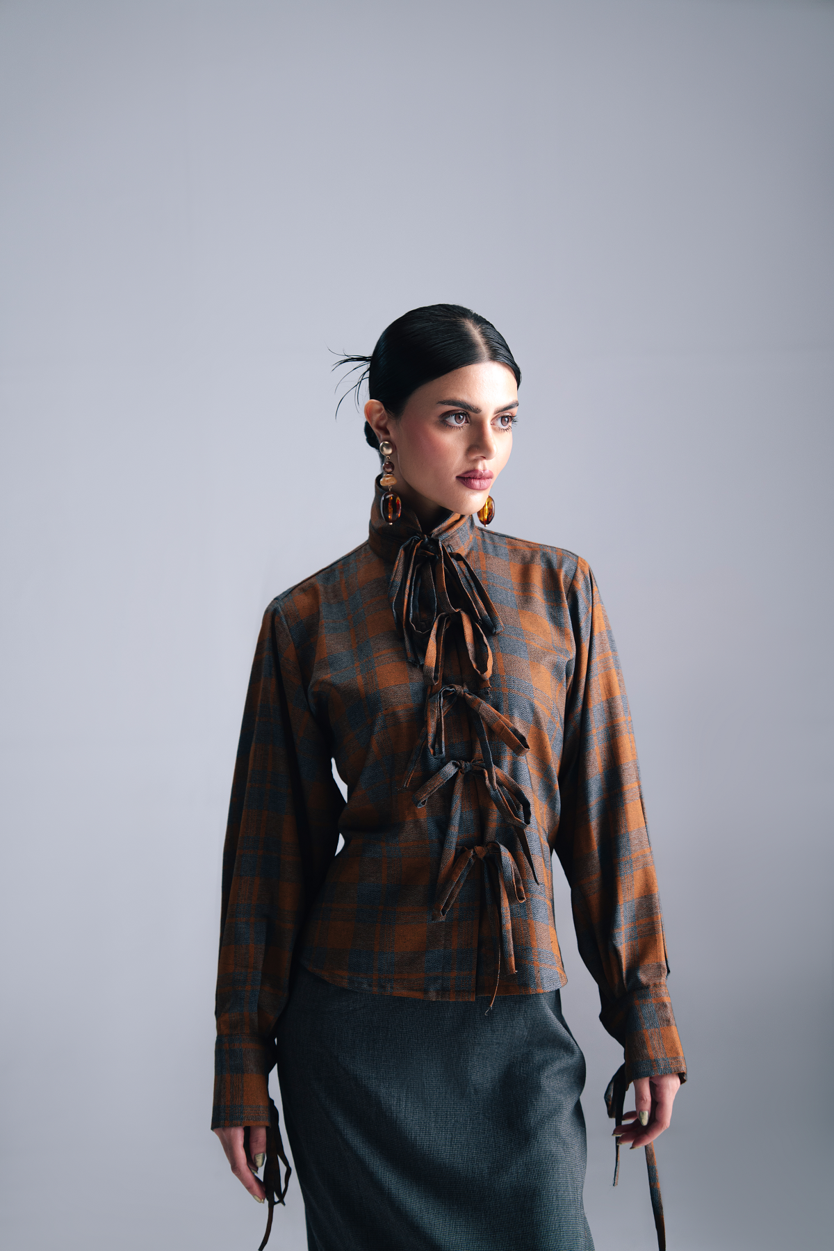 The Bow-Tie Plaid Corset Shirt