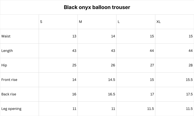 Size chart for Plush Barrel Trouser - Men