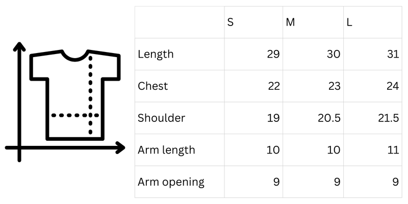 Size chart for Blue Stripe Cuban Shirt