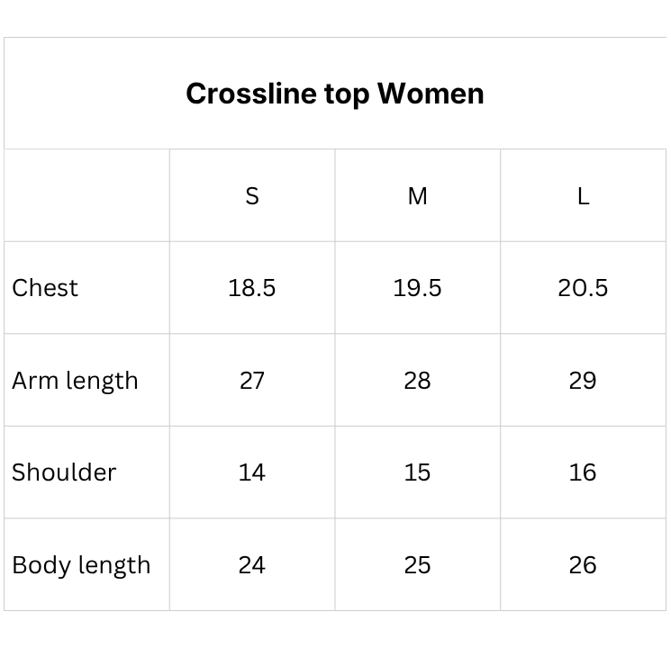 Size chart for Vintage Crossline Top