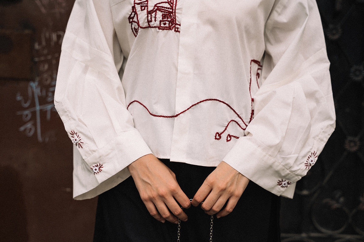 "The Rickshaw Line" Hand Embroidered Shirt