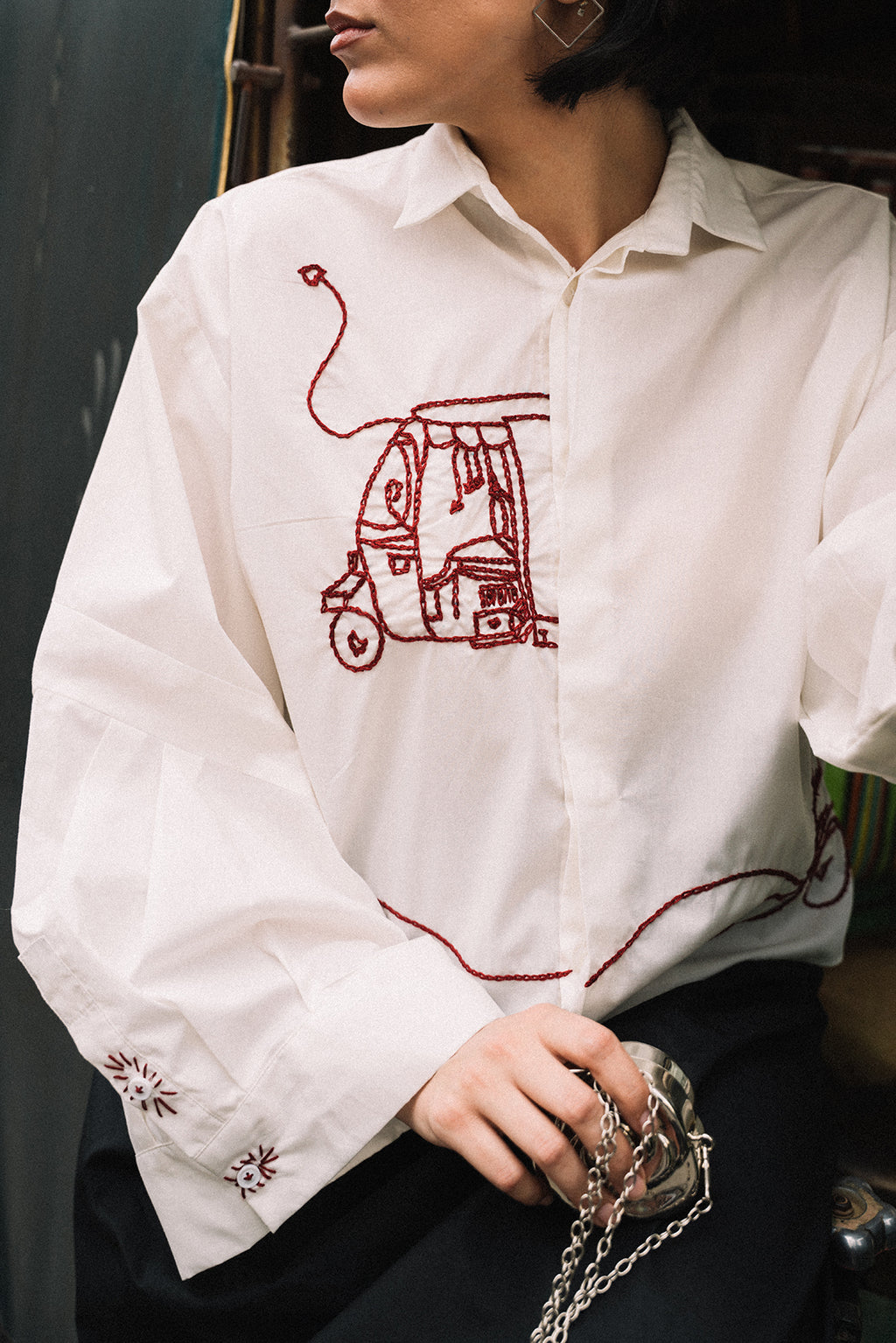 "The Rickshaw Line" Hand Embroidered Shirt