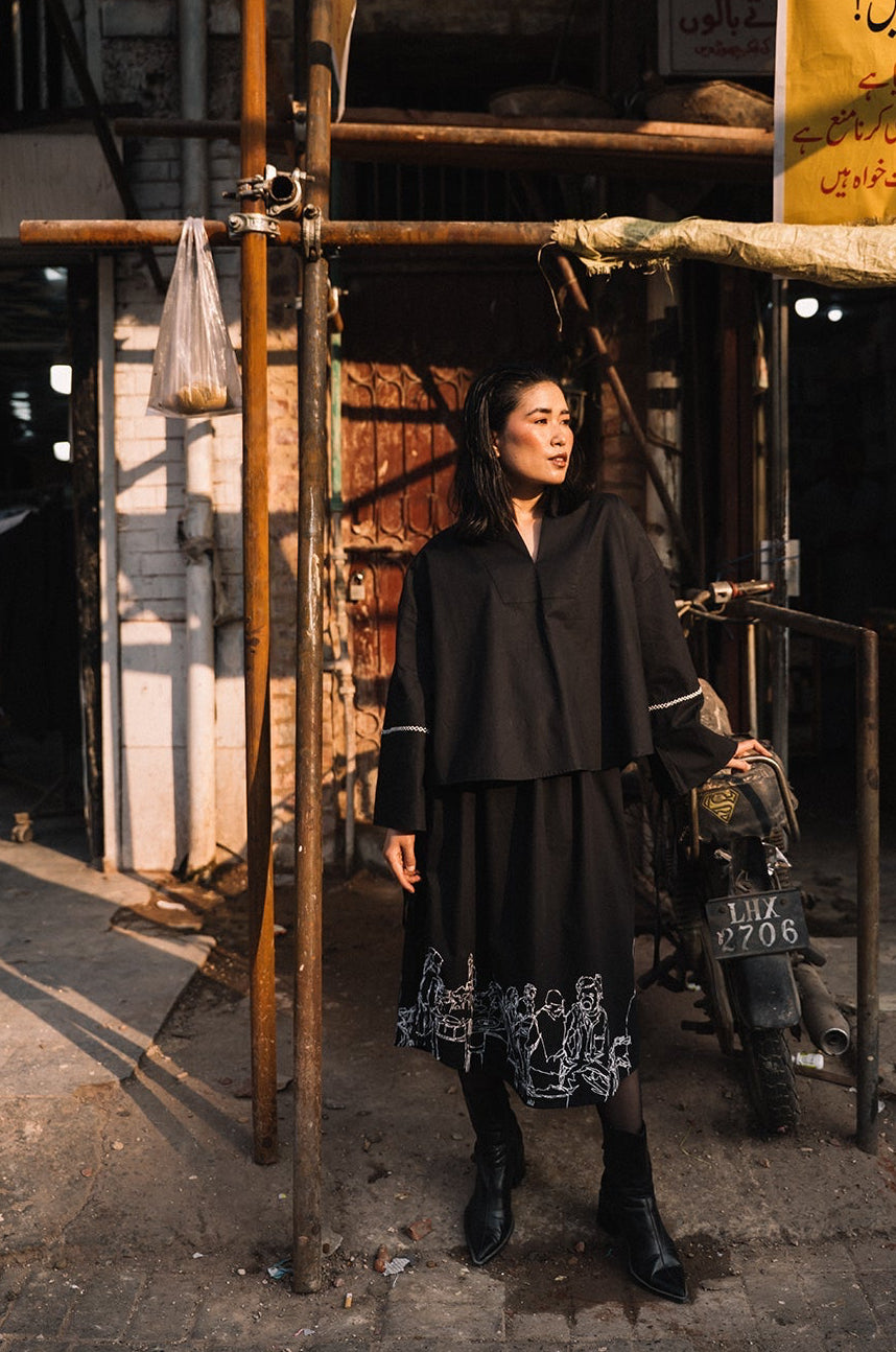 "Bazaar Whispers" — Artisan Embroidered & Screen-Printed Skirt Set