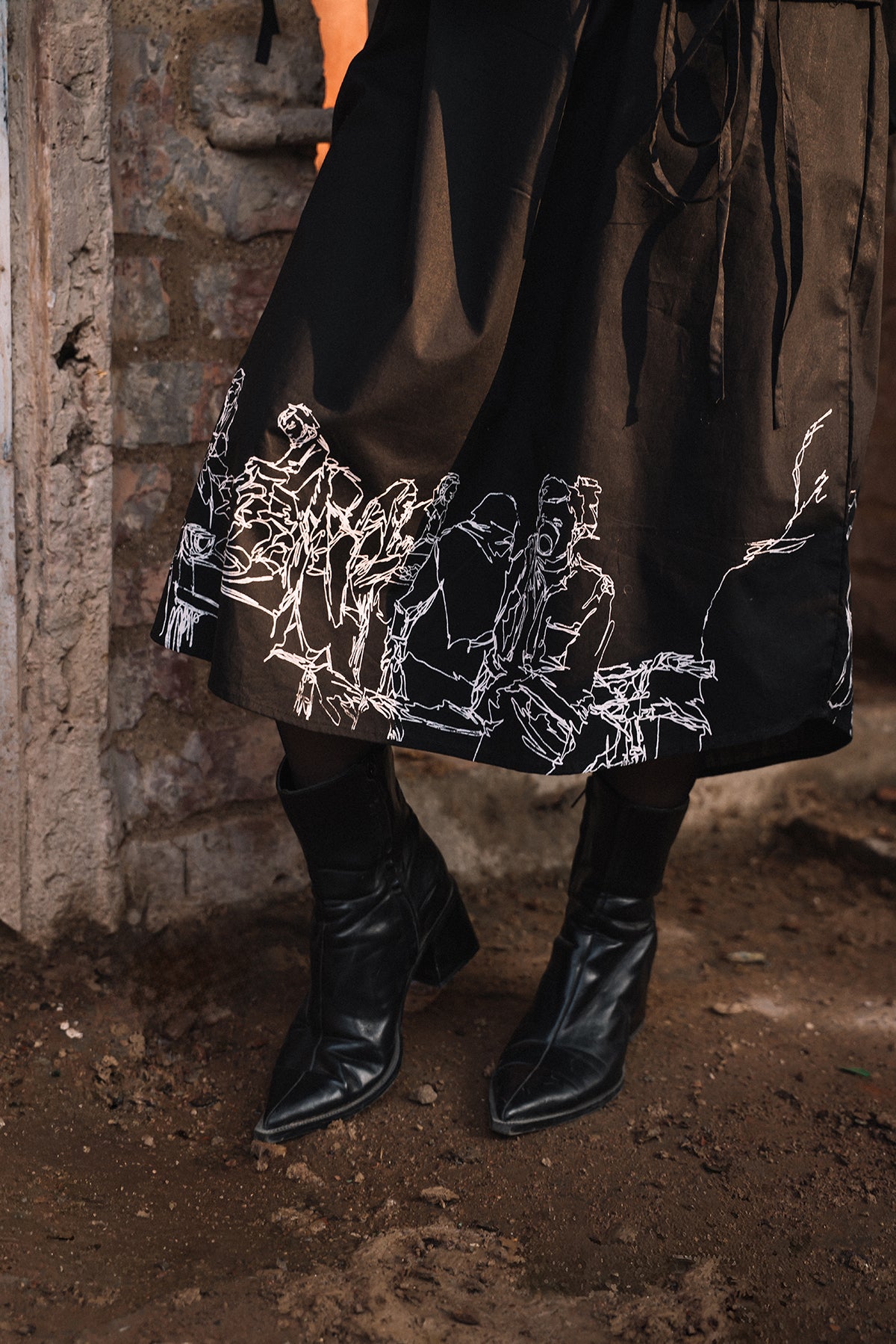 "Bazaar Whispers" — Artisan Embroidered & Screen-Printed Skirt Set (Bottom)