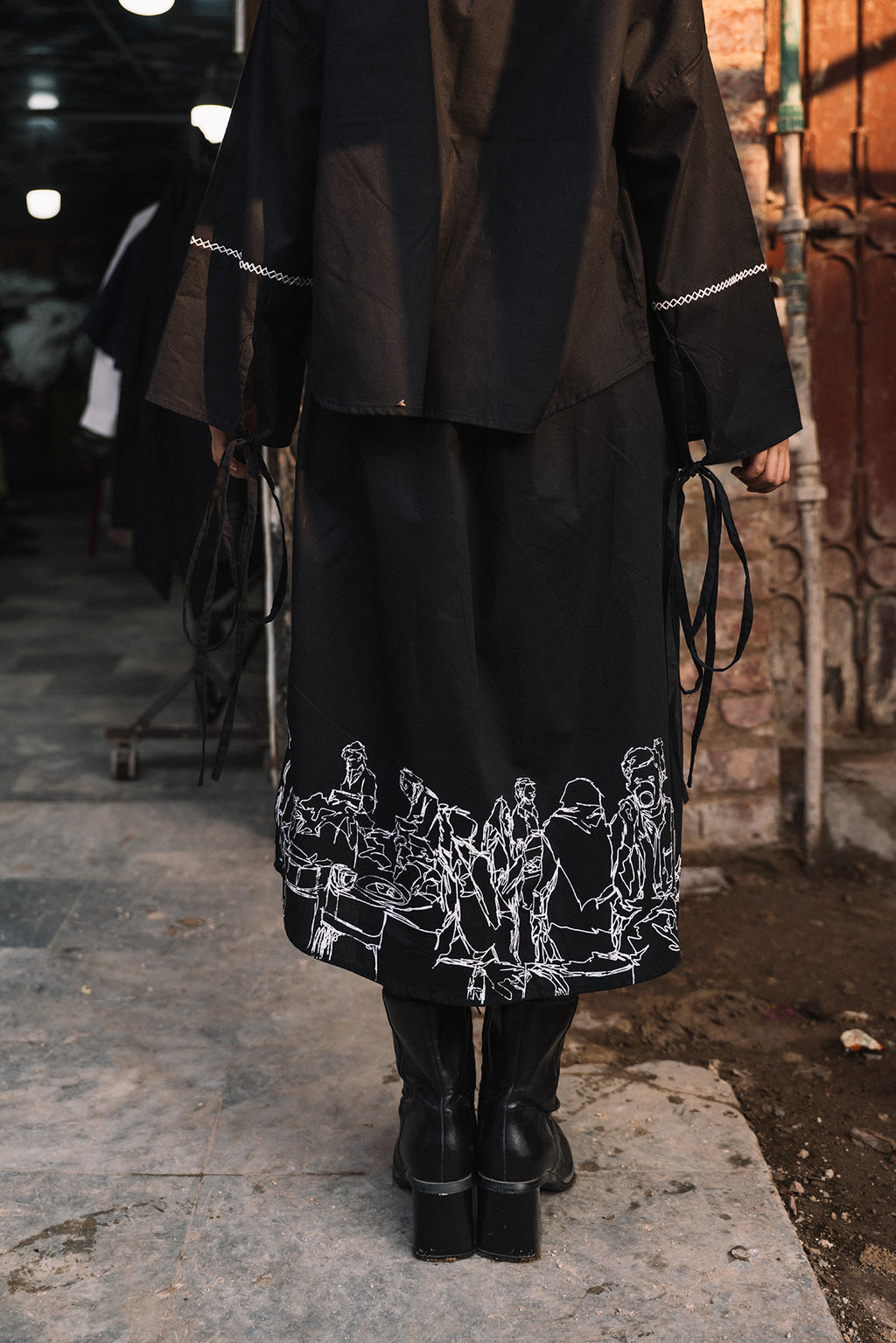 "Bazaar Whispers" — Artisan Embroidered & Screen-Printed Skirt Set (Bottom)