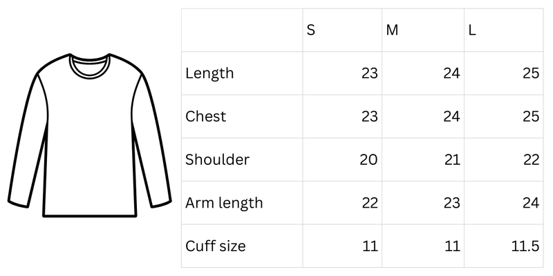 Size chart for 