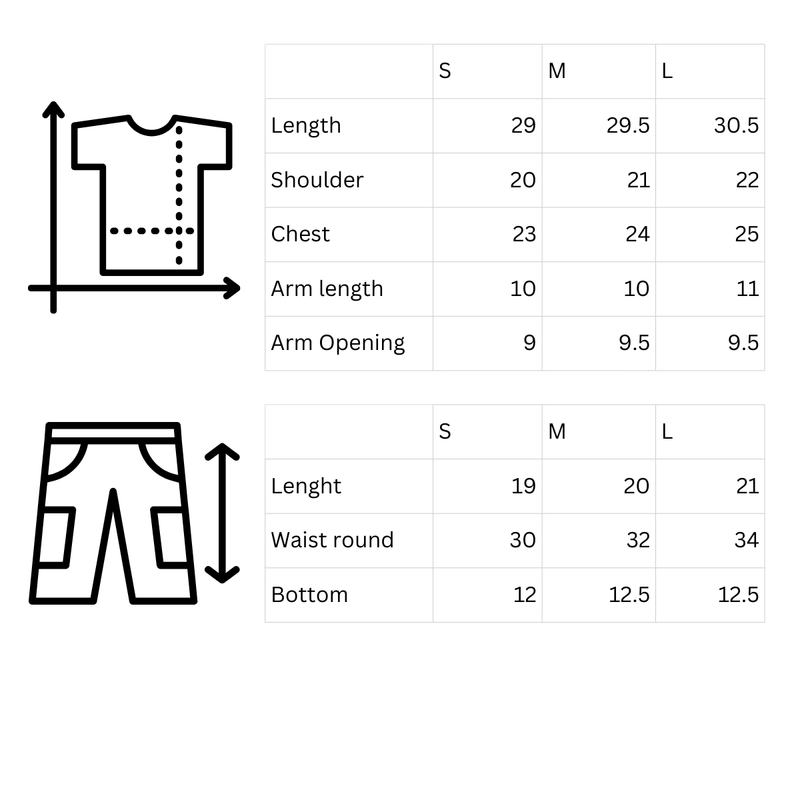 Size chart for Muted Beige Set with Oversized Pocket