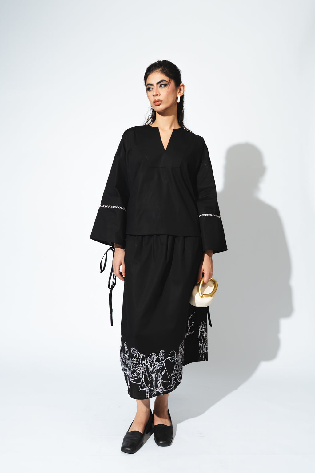 "Bazaar Whispers" — Artisan Embroidered & Screen-Printed Skirt Set