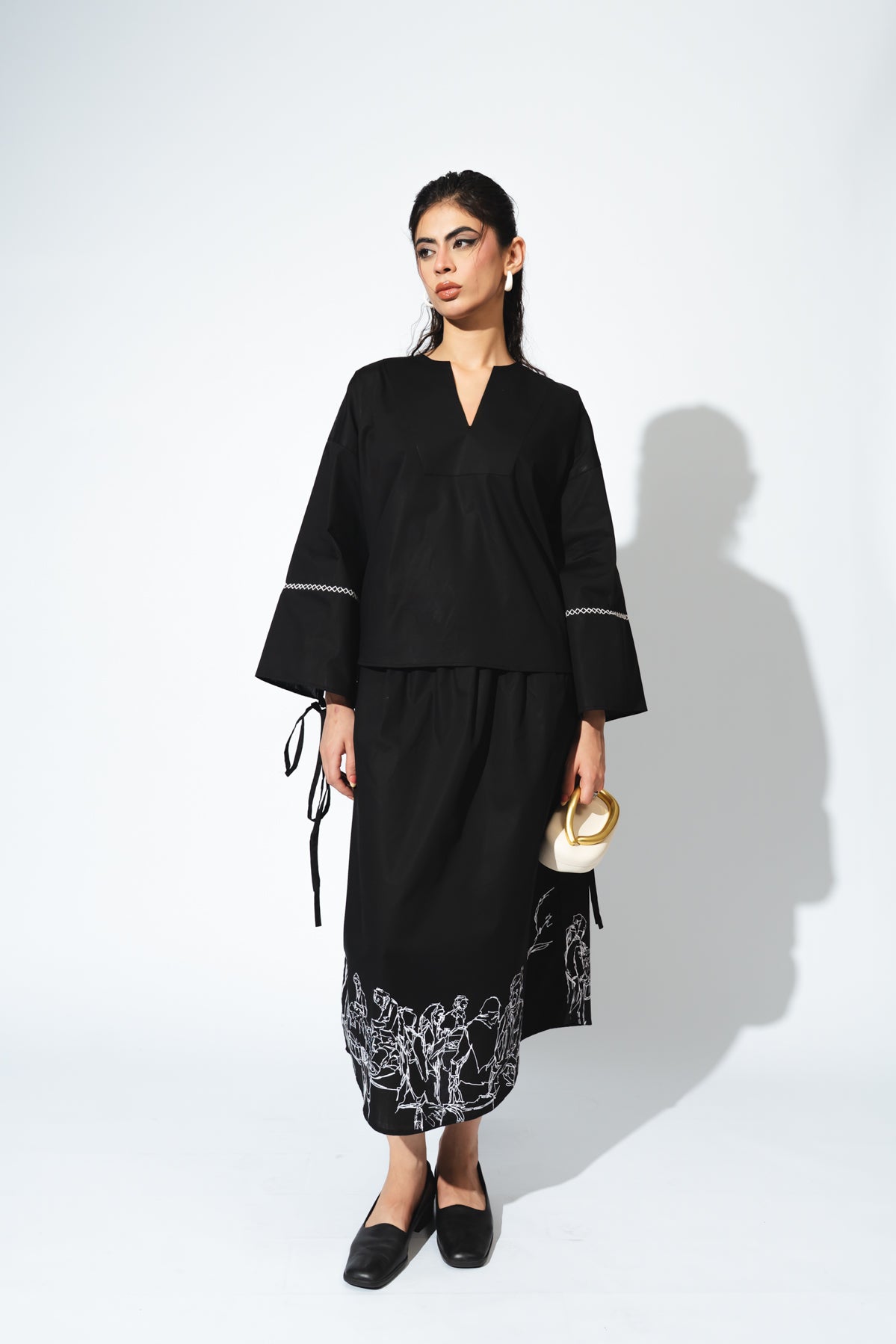 "Bazaar Whispers" — Artisan Embroidered & Screen-Printed Skirt Set (Bottom)