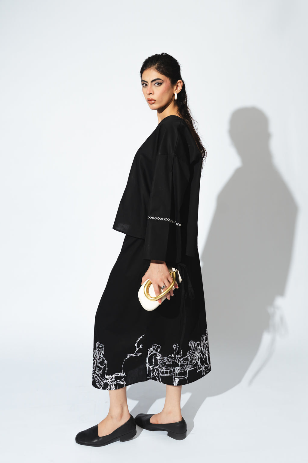 "Bazaar Whispers" — Artisan Embroidered & Screen-Printed Skirt Set