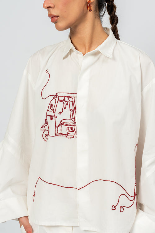 "The Rickshaw Line" Hand Embroidered Shirt
