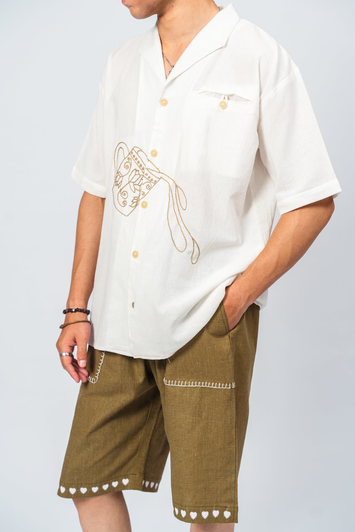 Olive drab heart trim shorts