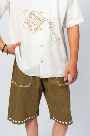 Olive drab heart trim shorts