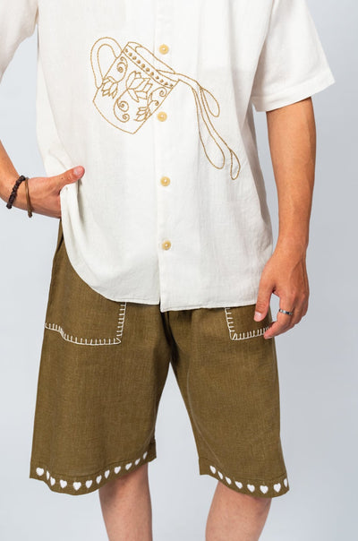 Olive drab heart trim shorts