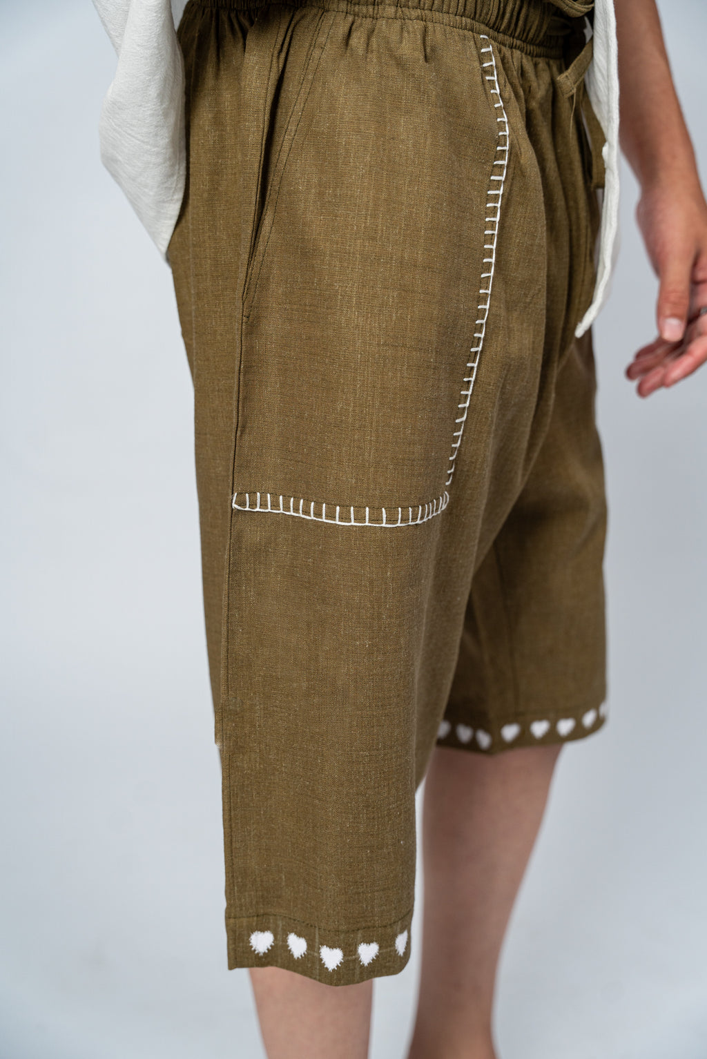 Olive drab heart trim shorts