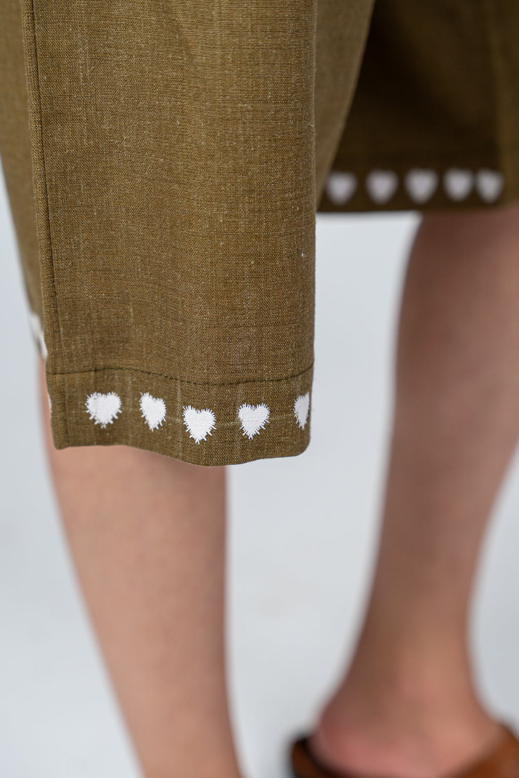 Olive drab heart trim shorts